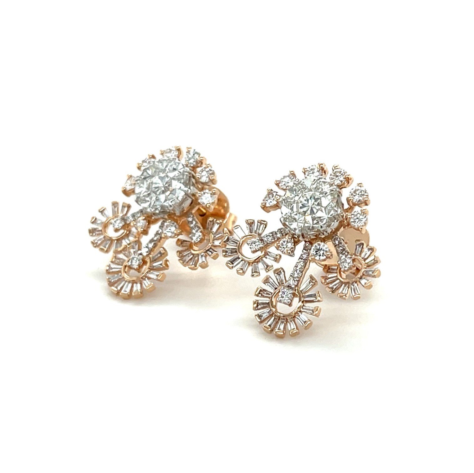 Celestial Sunburst Diamond Cluster Earrings in Rose Gold